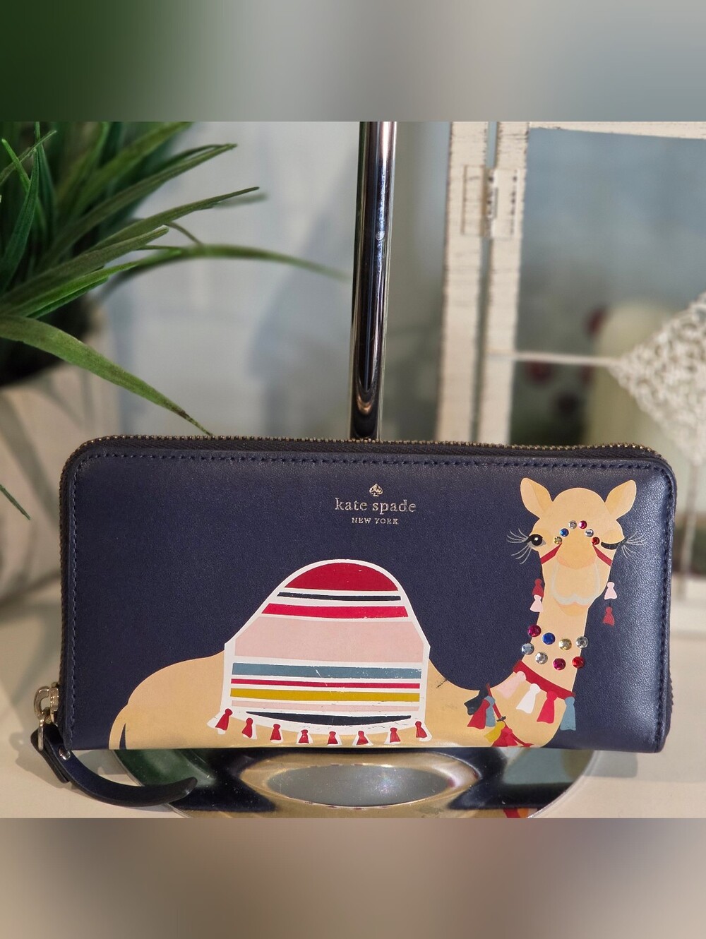 Kate Spade Spice Things Up Camel Neda Zip Around Wallet Navy
